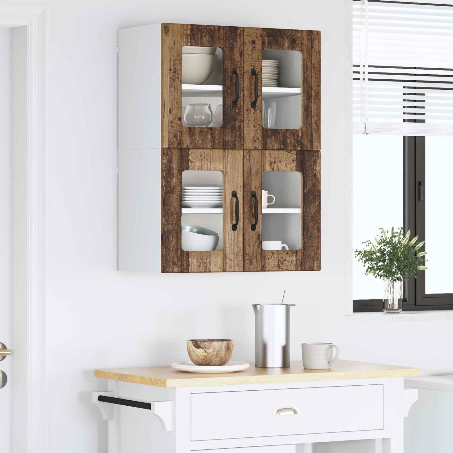 vidaXL Wall Glass Cabinet LUCCA 2 pcs Old Wood 60 x 31 x 40 cm
