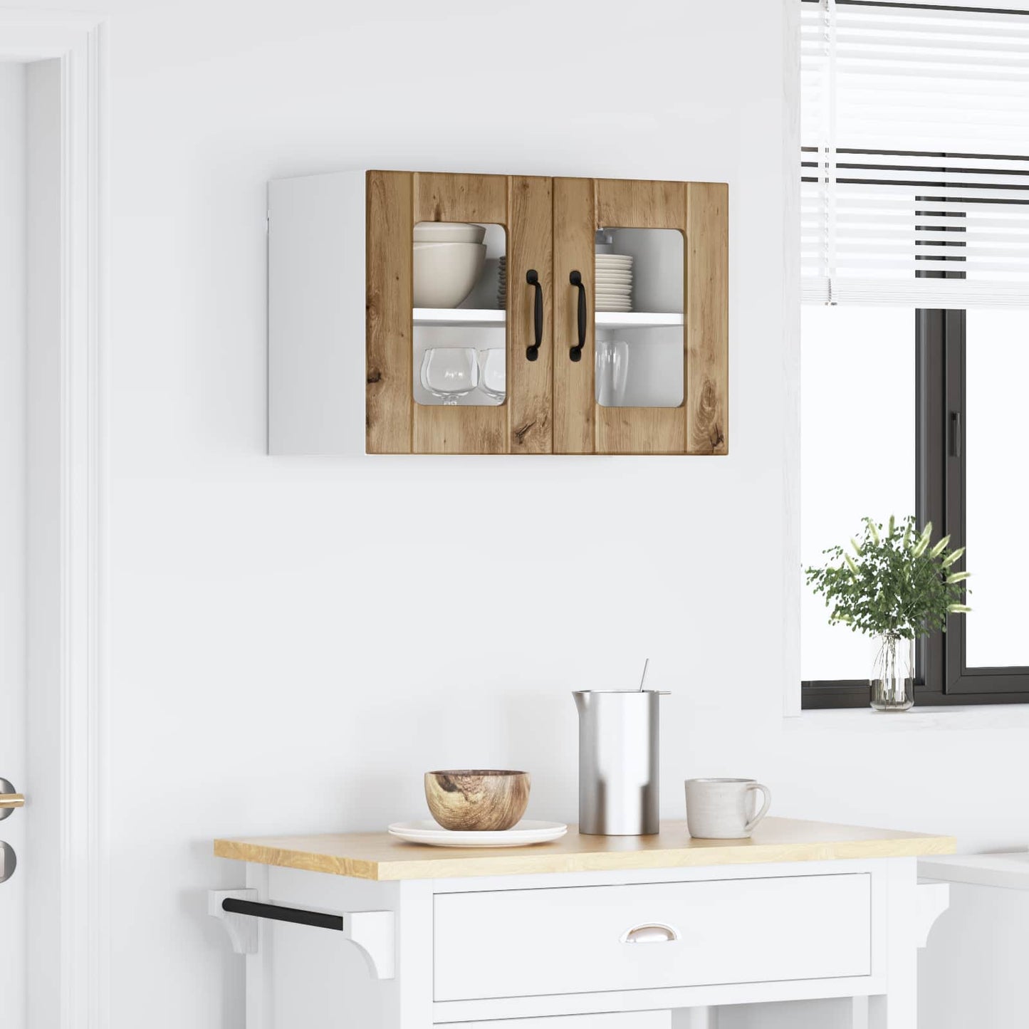 vidaXL Wall Glass Cabinet LUCCA Artisan Oak 60 x 31 x 40 cm