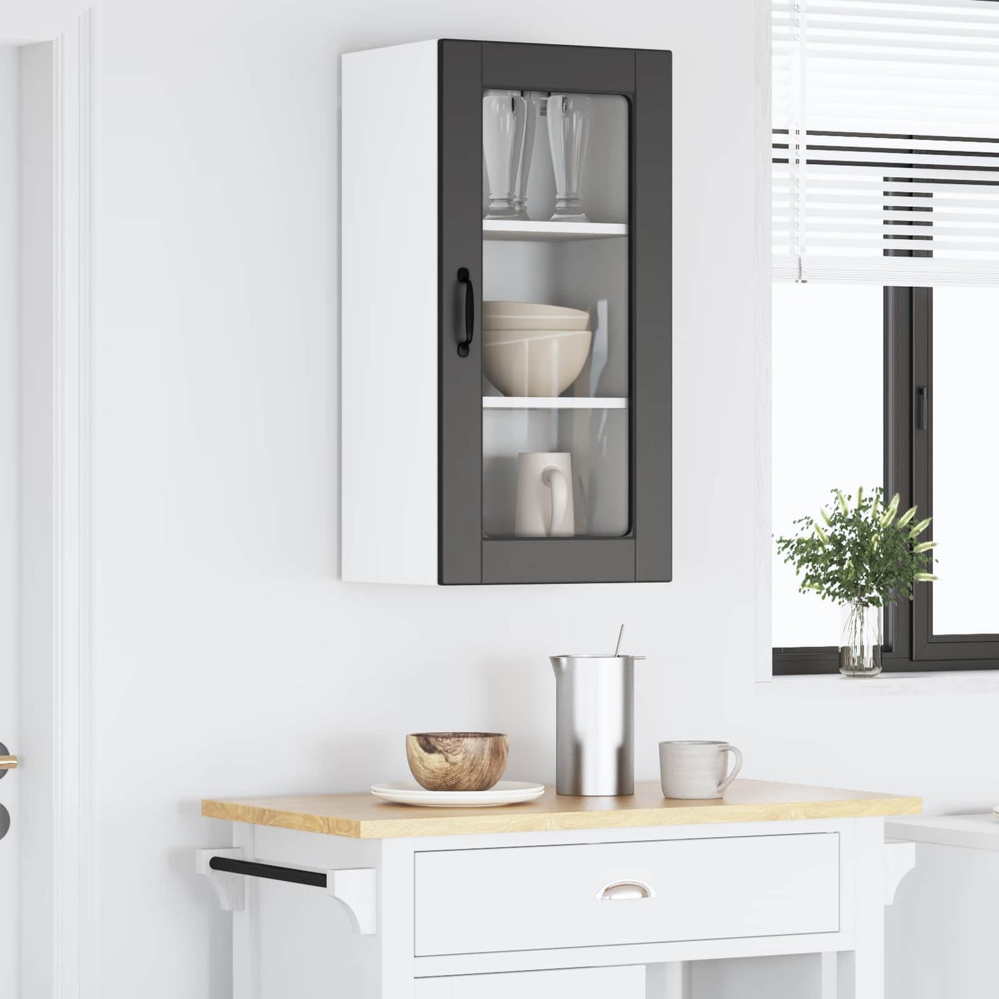 vidaXL Wall Glass Cabinet LUCCA Black 40 x 31 x 80 cm Engineered Wood