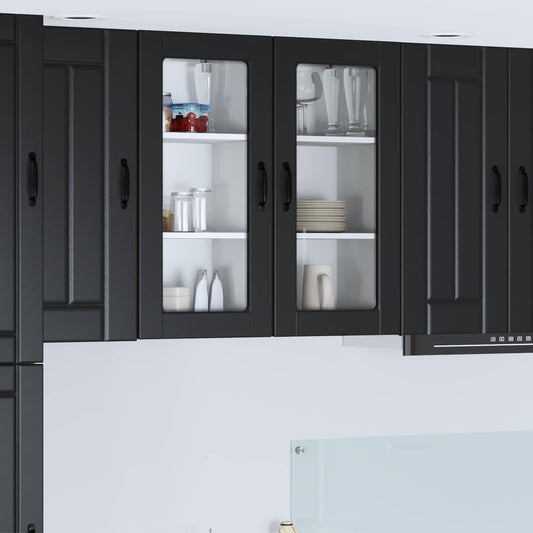 vidaXL Wall Glass Cabinet LUCCA 2 pcs Black 40 x 31 x 80 cm
