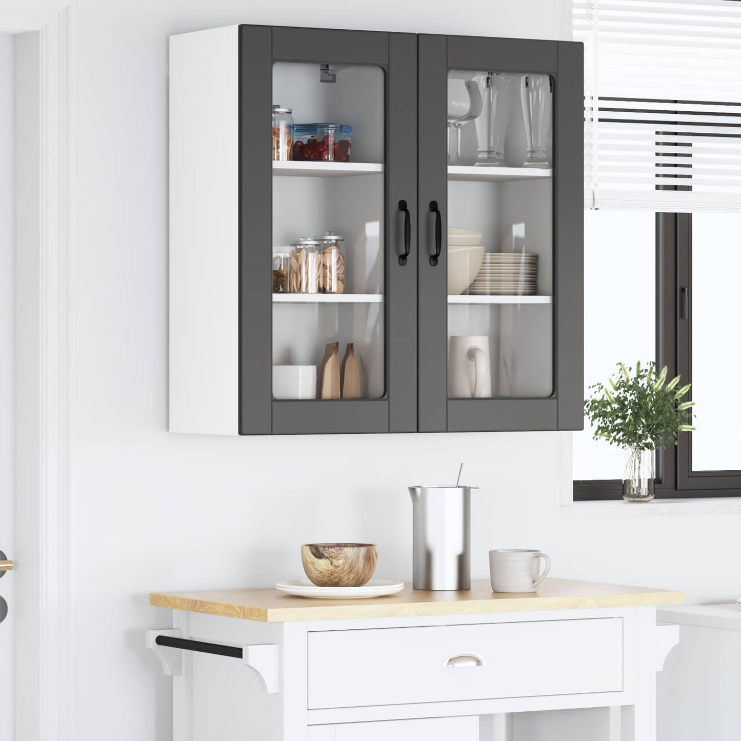 vidaXL Wall Glass Cabinet LUCCA 2 pcs Black 40 x 31 x 80 cm