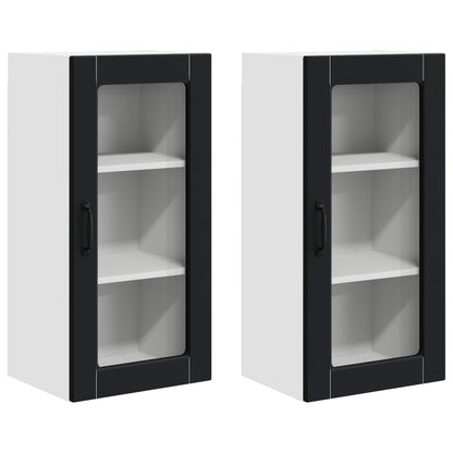 vidaXL Wall Glass Cabinet LUCCA 2 pcs Black 40 x 31 x 80 cm