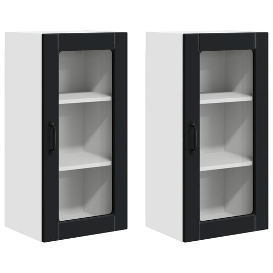 vidaXL Wall Glass Cabinet LUCCA 2 pcs Black 40 x 31 x 80 cm