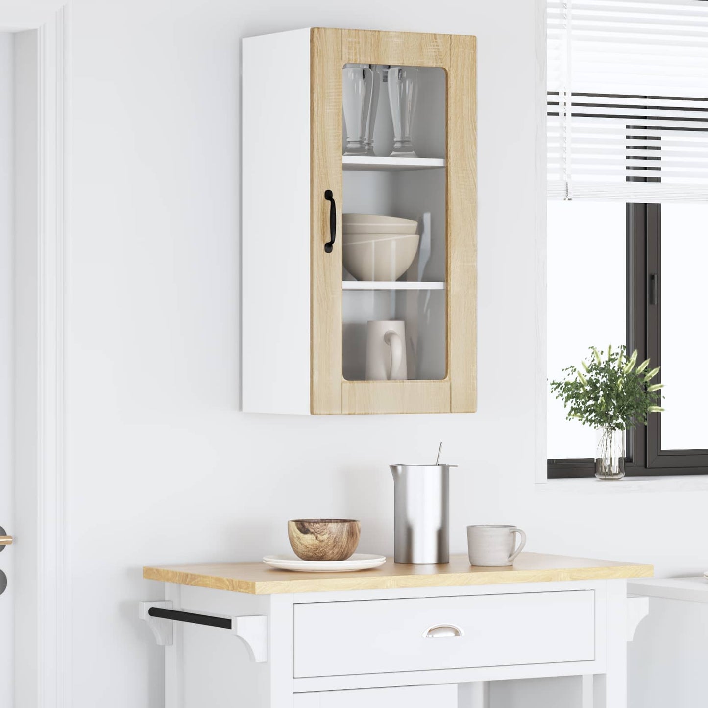 vidaXL Wall Glass Cabinet LUCCA Sonoma Oak 40 x 31 x 80 cm