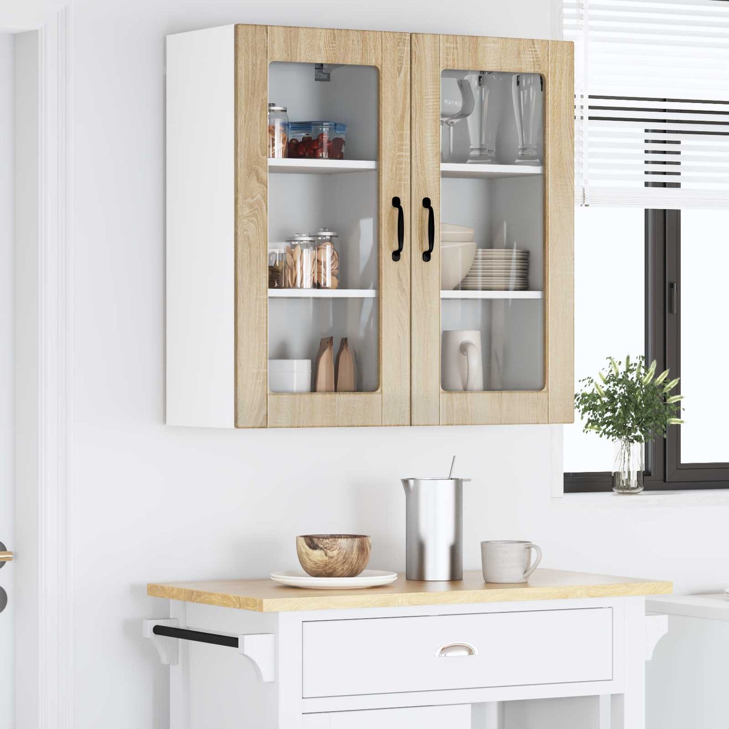 vidaXL Wall Glass Cabinet LUCCA 2 pcs Sonoma Oak 40 x 31 x 80 cm