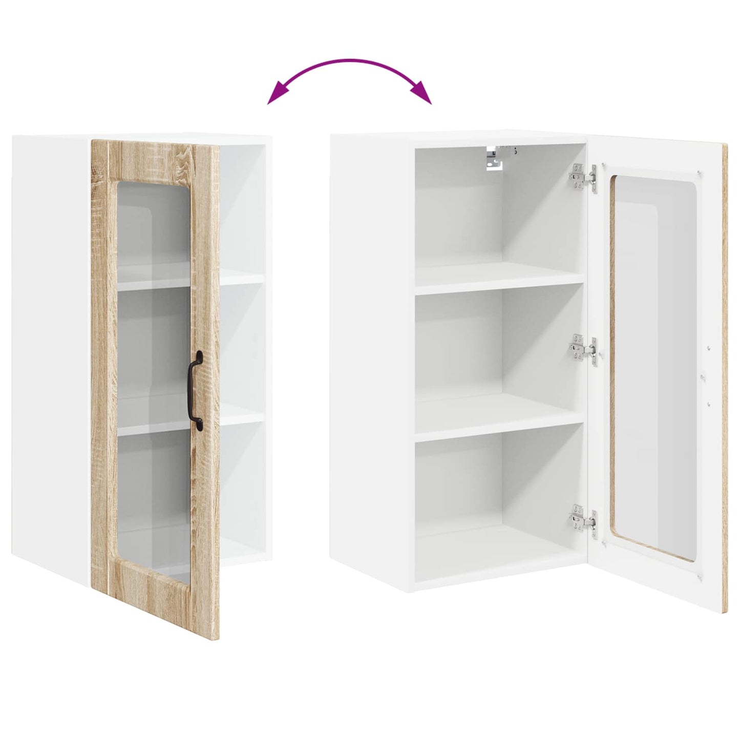 vidaXL Wall Glass Cabinet LUCCA 2 pcs Sonoma Oak 40 x 31 x 80 cm