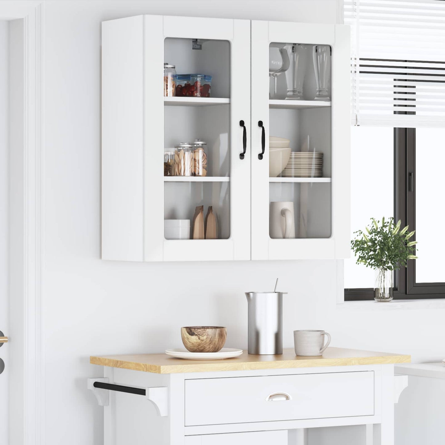 vidaXL Wall Glass Cabinet LUCCA 2 pcs High Gloss White 40 x 31 x 80 cm