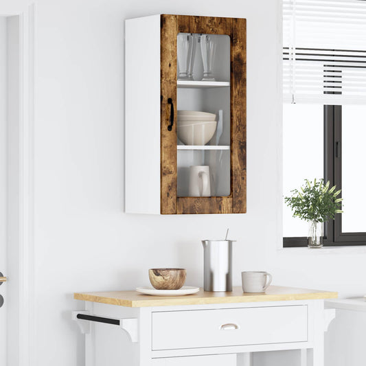 vidaXL Wall Glass Cabinet LUCCA Smoked Oak 40 x 31 x 80 cm