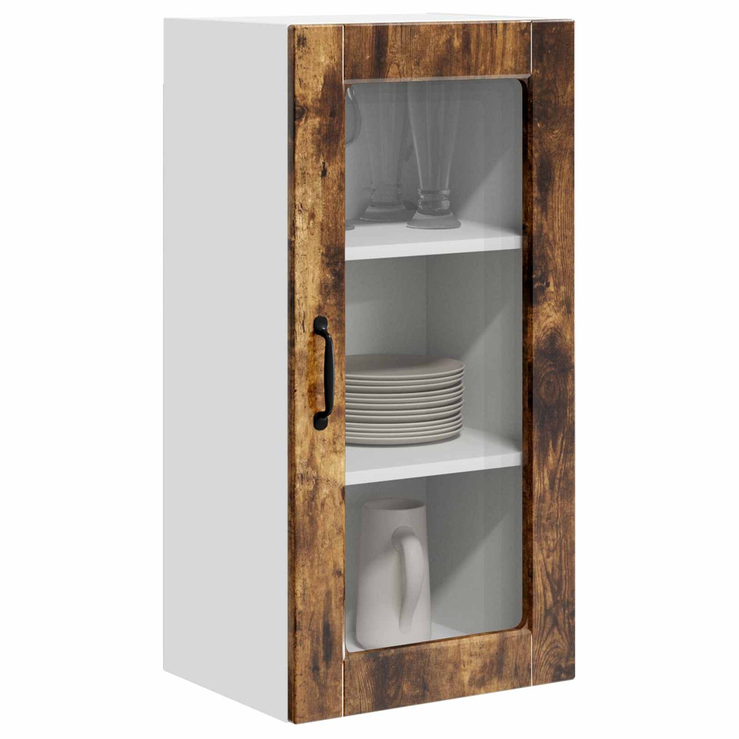 vidaXL Wall Glass Cabinet LUCCA Smoked Oak 40 x 31 x 80 cm