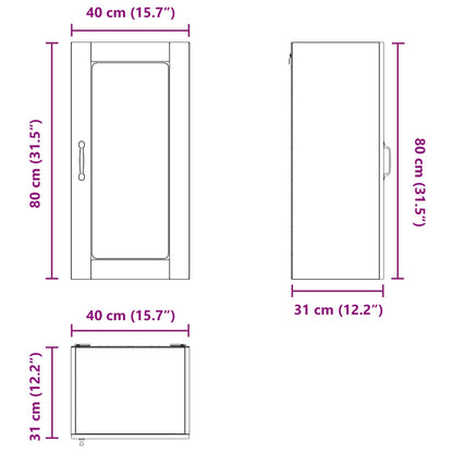 vidaXL Wall Glass Cabinet LUCCA Smoked Oak 40 x 31 x 80 cm