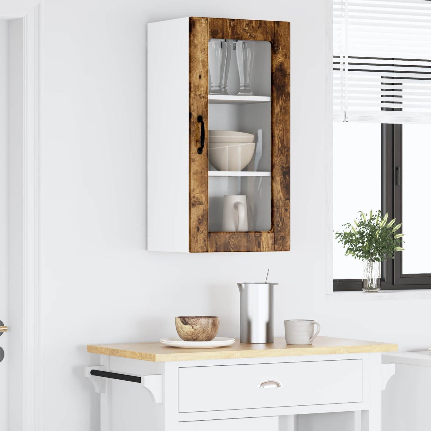 vidaXL Wall Glass Cabinet LUCCA 2 pcs Smoked Oak 40 x 31 x 80 cm