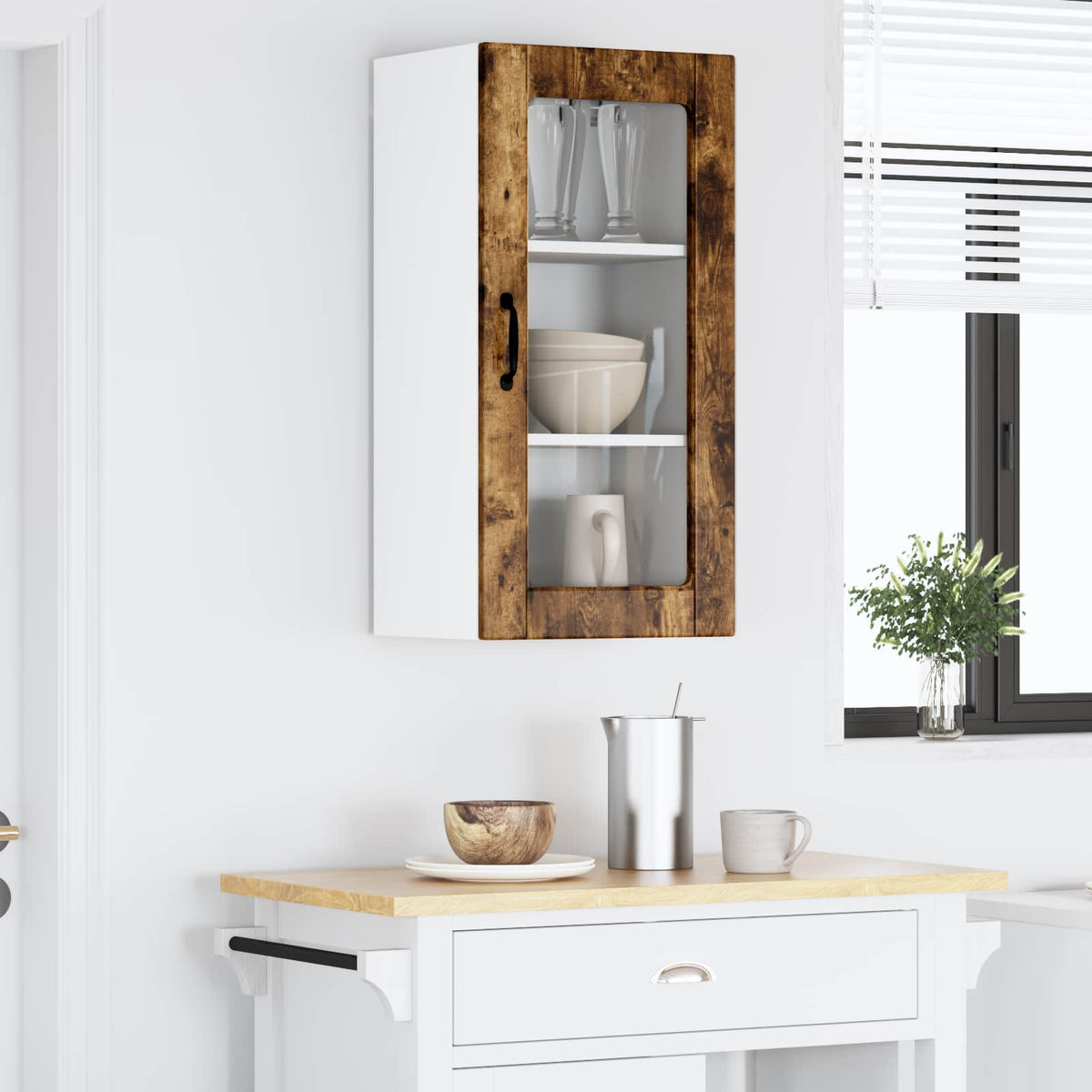 vidaXL Wall Glass Cabinet LUCCA 2 pcs Smoked Oak Engineered Wood