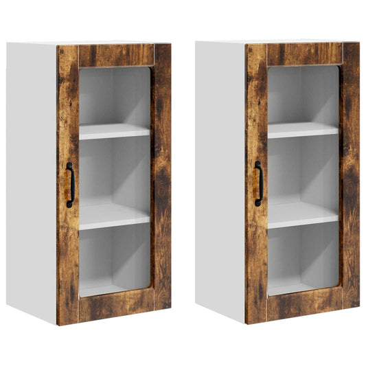vidaXL Wall Glass Cabinet LUCCA 2 pcs Smoked Oak 40 x 31 x 80 cm