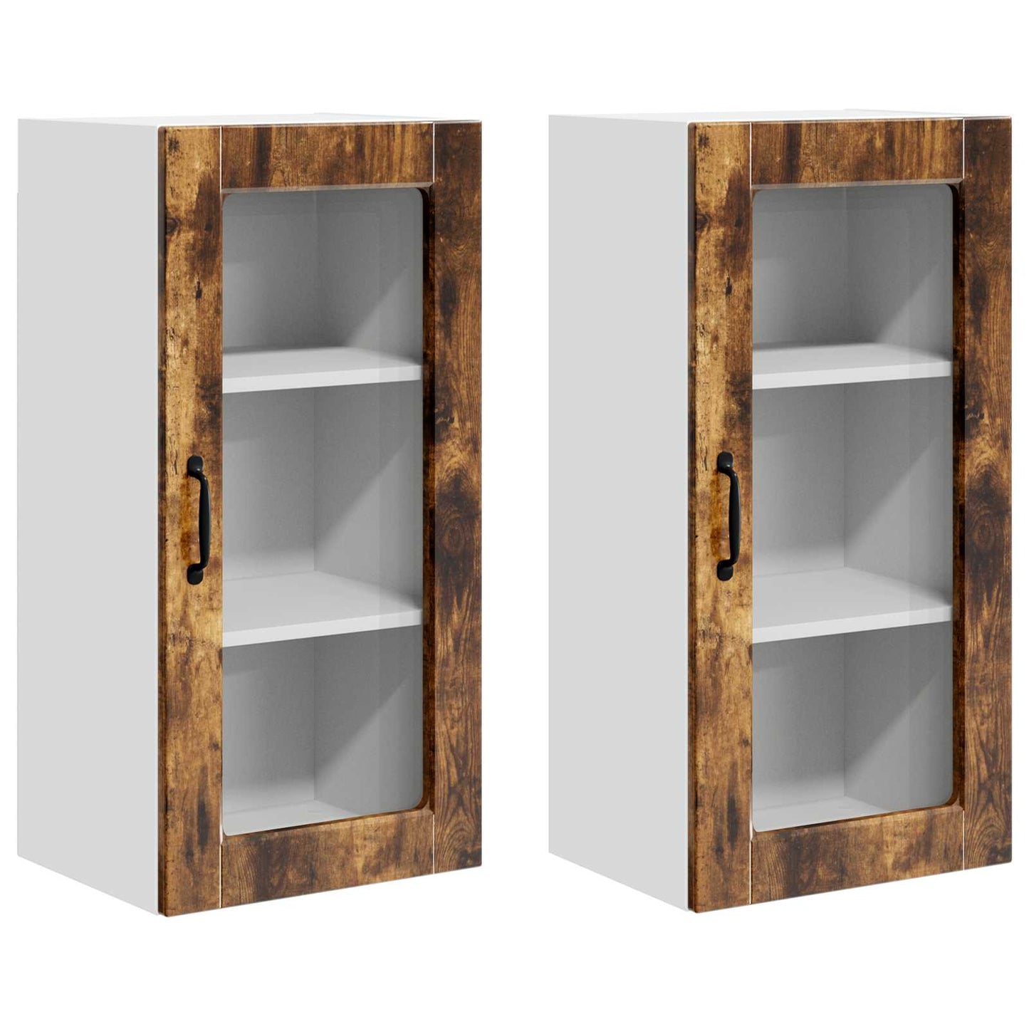 vidaXL Wall Glass Cabinet LUCCA 2 pcs Smoked Oak 40 x 31 x 80 cm
