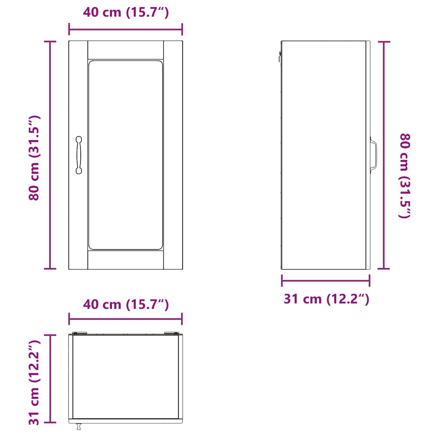 vidaXL Wall Glass Cabinet LUCCA Grey Sonoma 40 x 31 x 80 cm