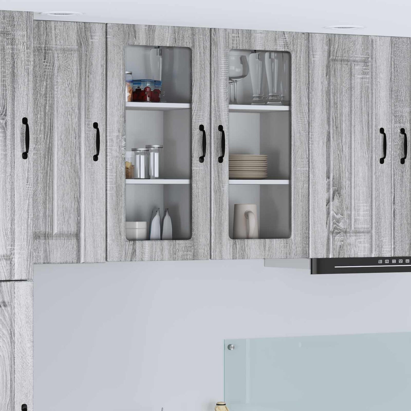 vidaXL Wall Glass Cabinet LUCCA 2 pcs Grey Sonoma 40 x 31 x 80 cm