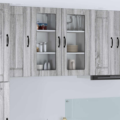 vidaXL Wall Glass Cabinet LUCCA 2 pcs Grey Sonoma 40 x 31 x 80 cm