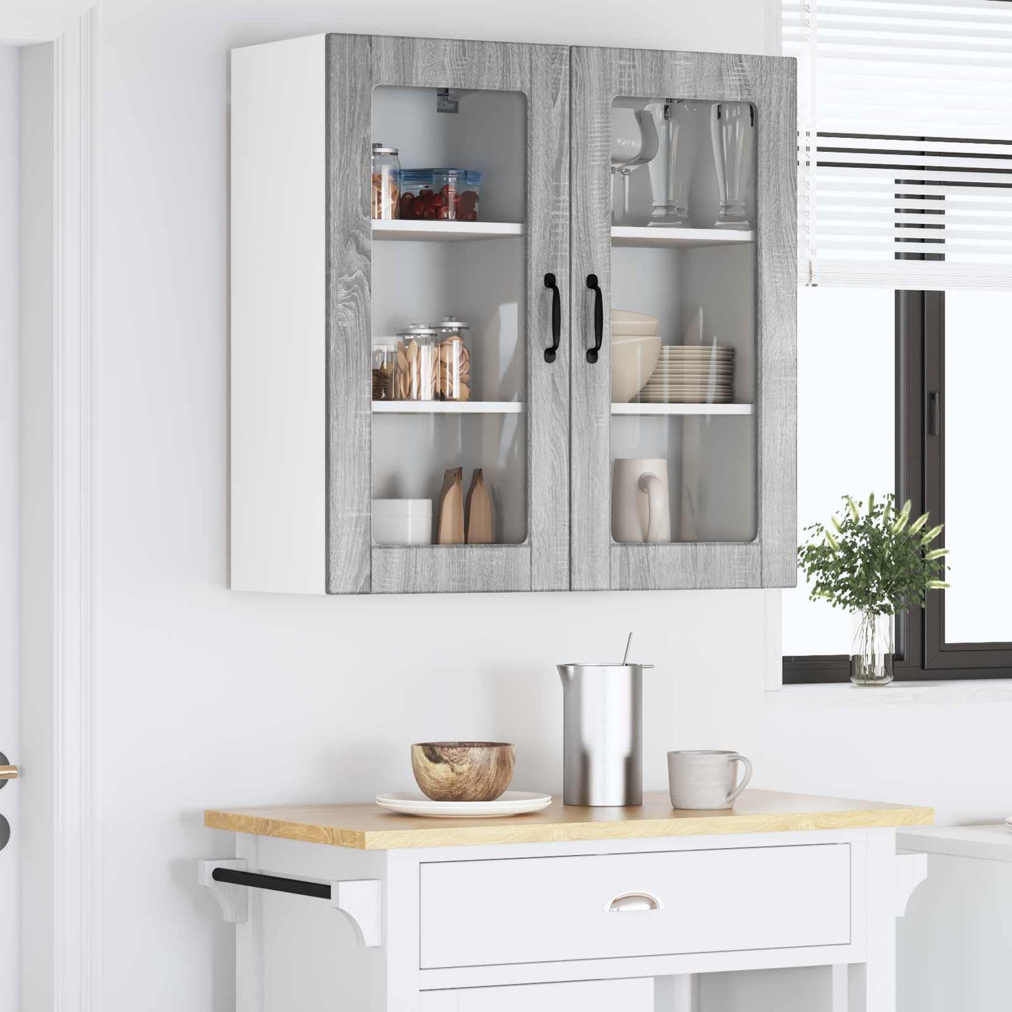 vidaXL Wall Glass Cabinet LUCCA 2 pcs Grey Sonoma 40 x 31 x 80 cm