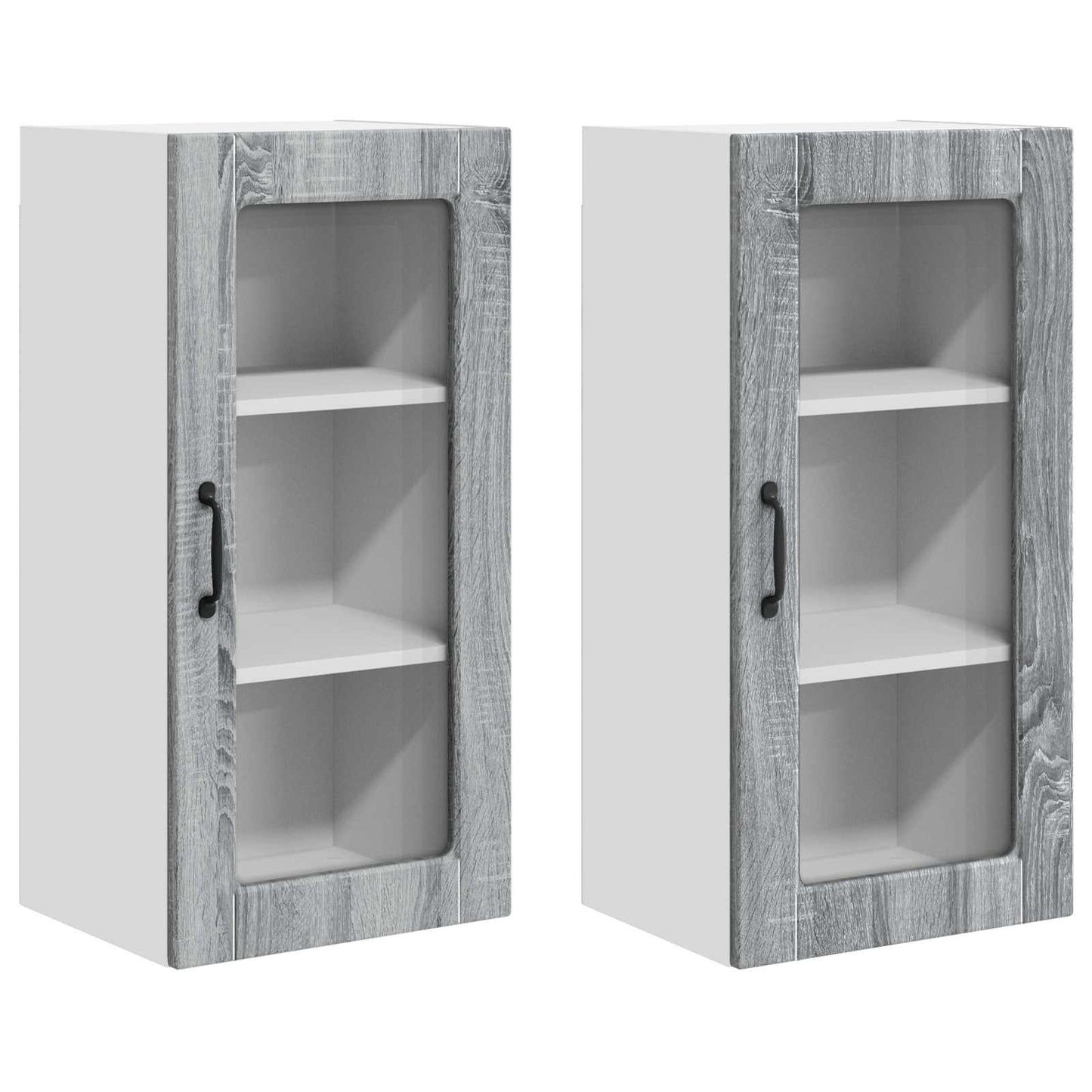 vidaXL Wall Glass Cabinet LUCCA 2 pcs Grey Sonoma 40 x 31 x 80 cm