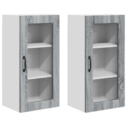 vidaXL Wall Glass Cabinet LUCCA 2 pcs Grey Sonoma 40 x 31 x 80 cm