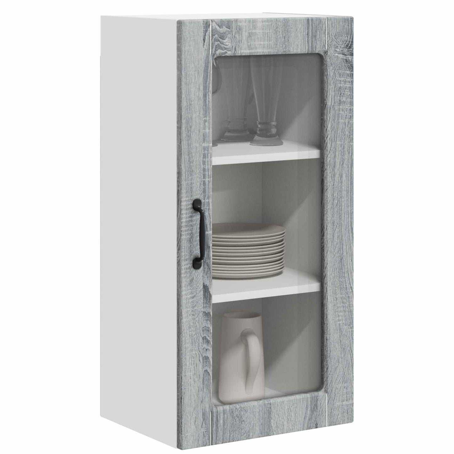 vidaXL Wall Glass Cabinet LUCCA 2 pcs Grey Sonoma 40 x 31 x 80 cm