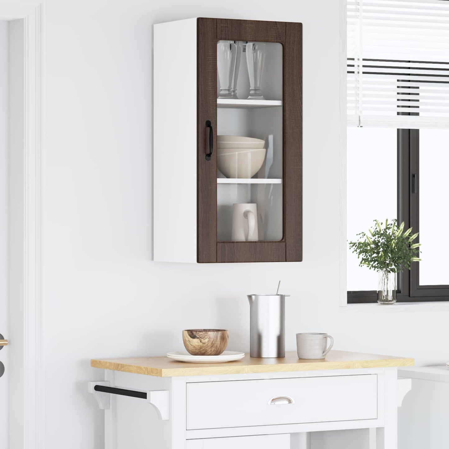 vidaXL Wall Glass Cabinet LUCCA Brown Oak 40 x 31 x 80 cm