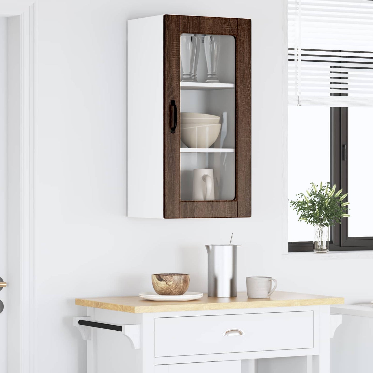 vidaXL Wall Glass Cabinet LUCCA Brown Oak 40 x 31 x 80 cm