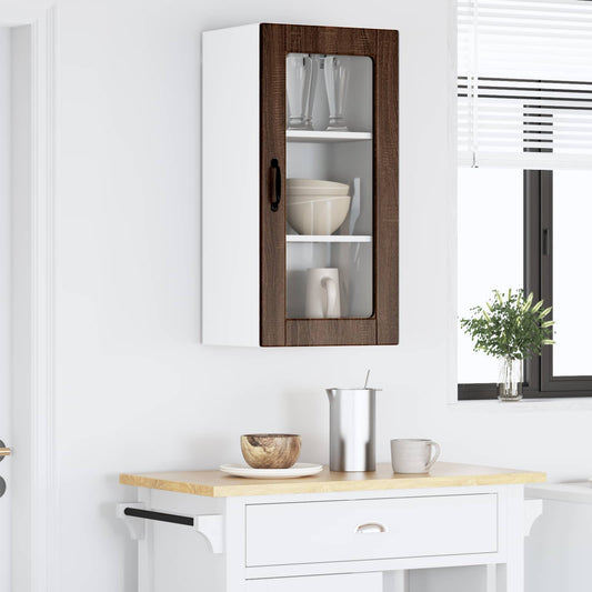 vidaXL Wall Glass Cabinet LUCCA Brown Oak 40 x 31 x 80 cm