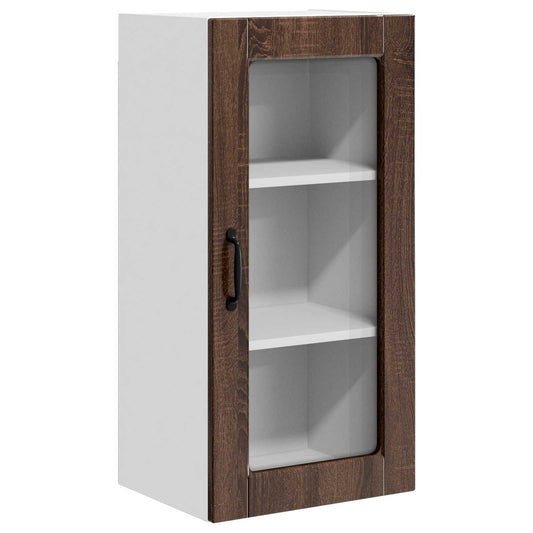 vidaXL Wall Glass Cabinet LUCCA Brown Oak 40 x 31 x 80 cm