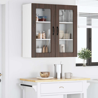 vidaXL Wall Glass Cabinet LUCCA 2 pcs Brown Oak 40 x 31 x 80 cm
