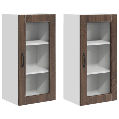vidaXL Wall Glass Cabinet LUCCA 2 pcs Brown Oak 40 x 31 x 80 cm