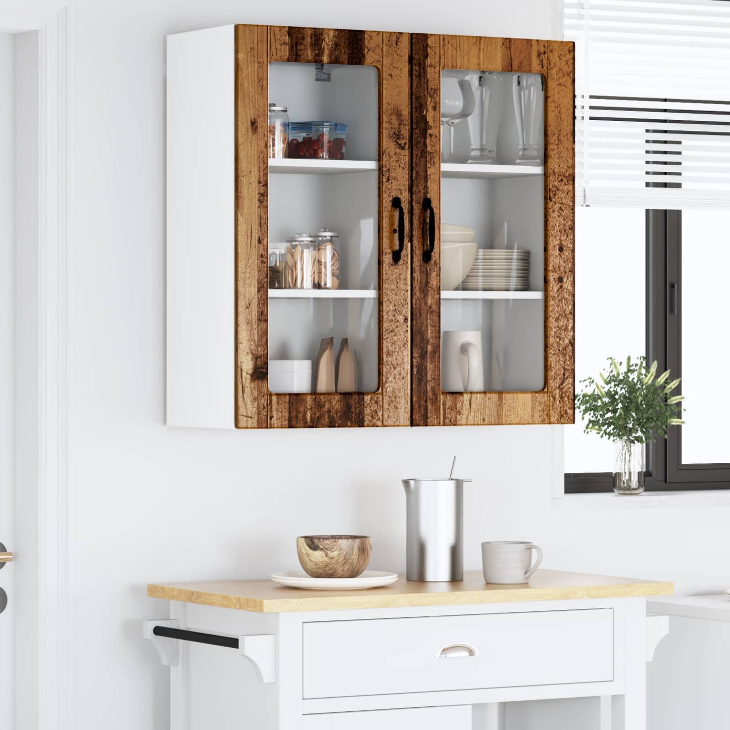 vidaXL Wall Glass Cabinet LUCCA 2 pcs Old Wood 40 x 31 x 80 cm