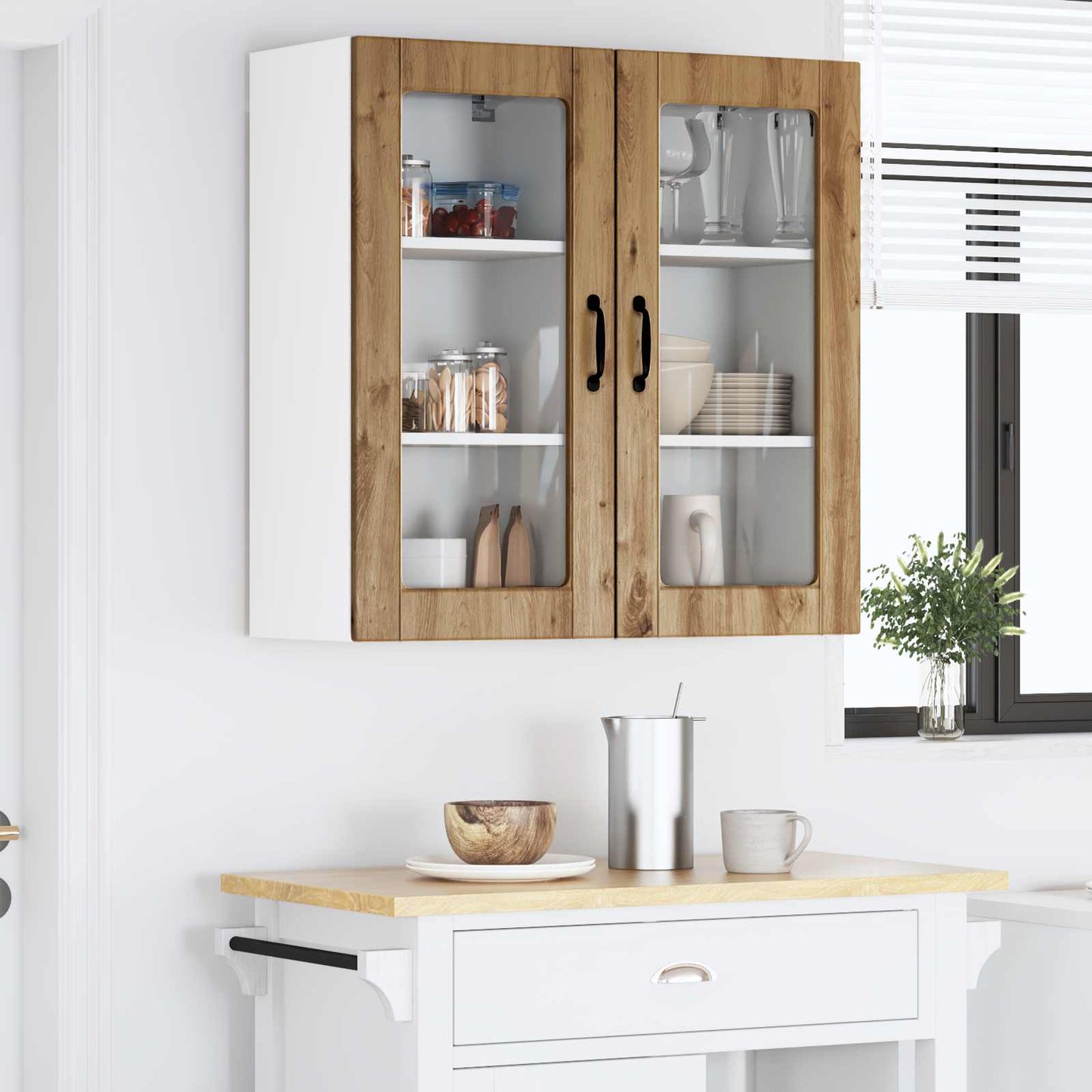vidaXL Wall Glass Cabinet LUCCA 2 pcs Artisan Oak Engineered Wood