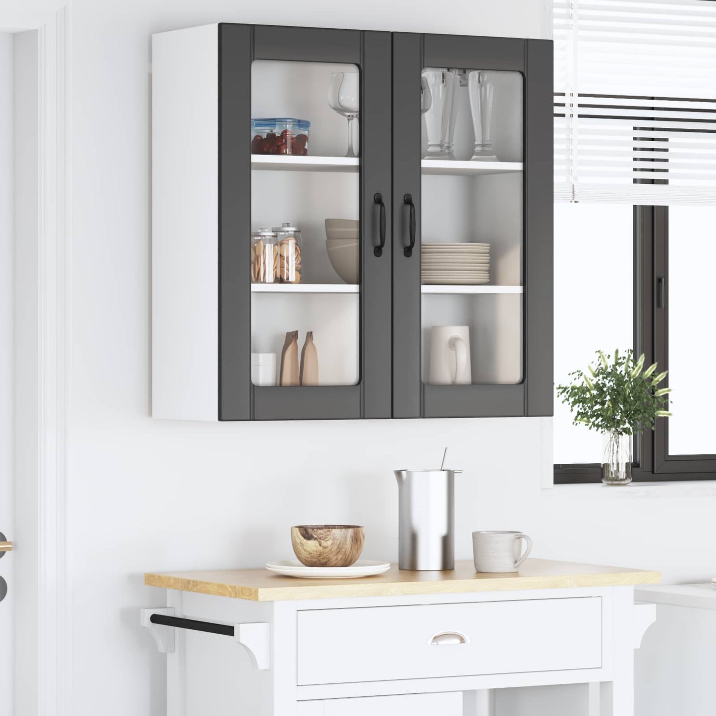vidaXL Wall Glass Cabinet LUCCA Black 80 x 31 x 80 cm Engineered Wood