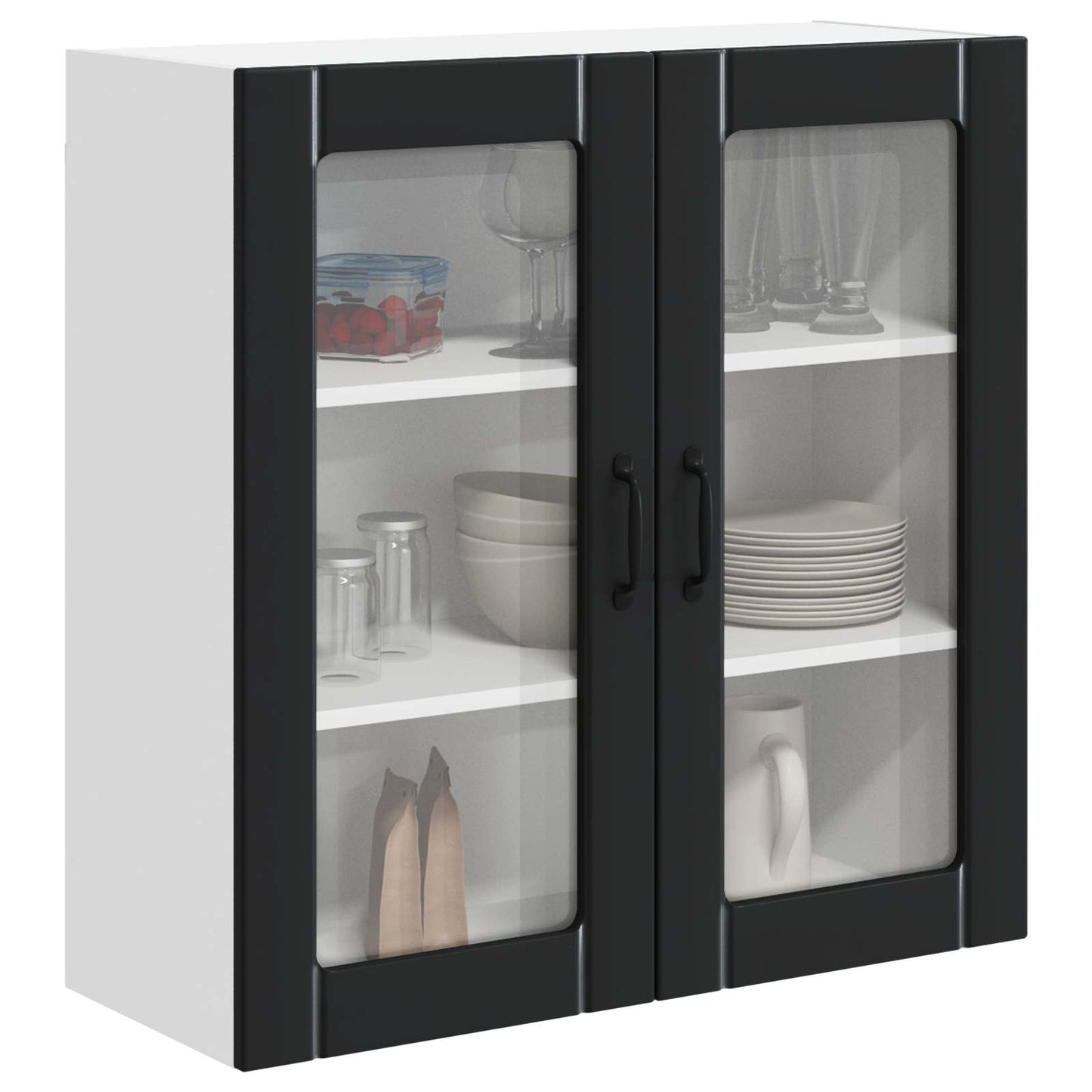 vidaXL Wall Glass Cabinet LUCCA Black 80 x 31 x 80 cm Engineered Wood