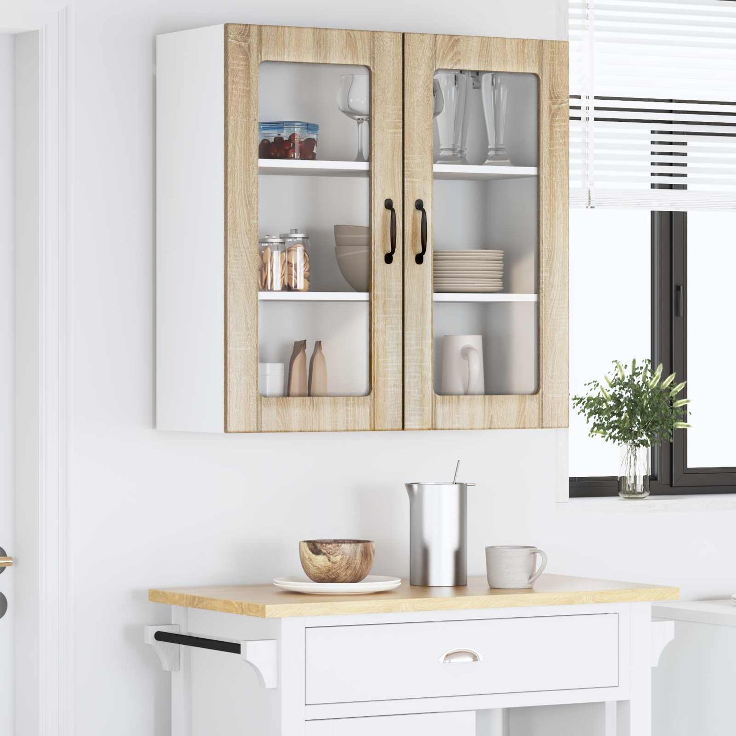vidaXL Wall Glass Cabinet LUCCA Sonoma Oak 80 x 31 x 80 cm