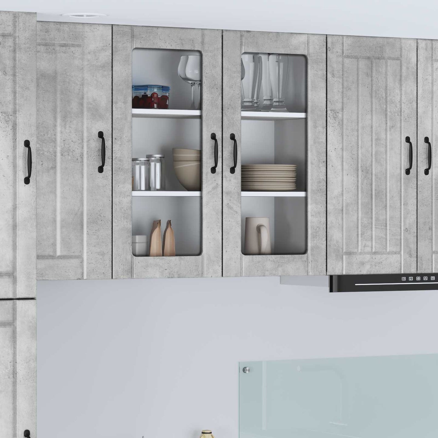 vidaXL Wall Glass Cabinet LUCCA Concrete Grey 80 x 31 x 80 cm