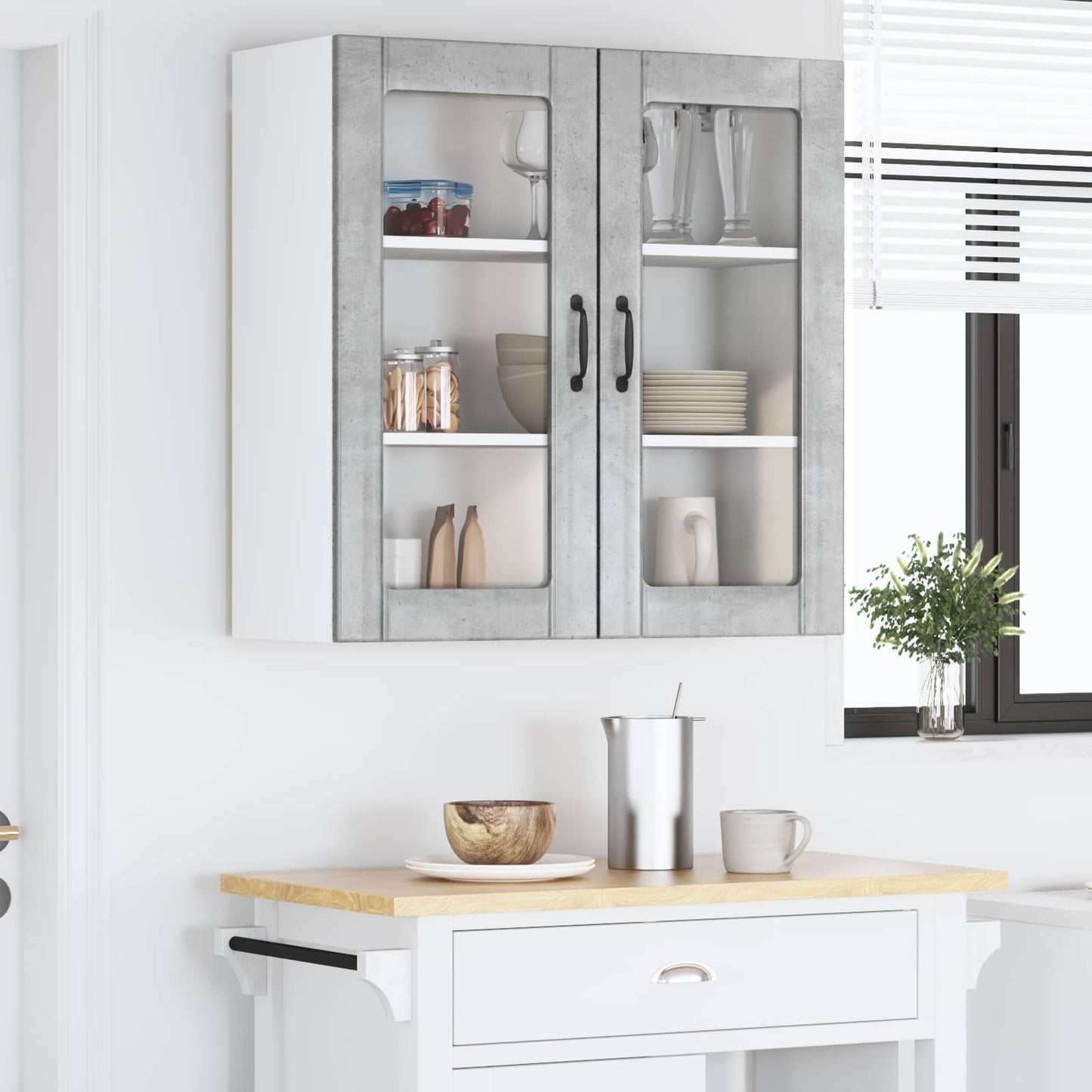 vidaXL Wall Glass Cabinet LUCCA Concrete Grey 80 x 31 x 80 cm