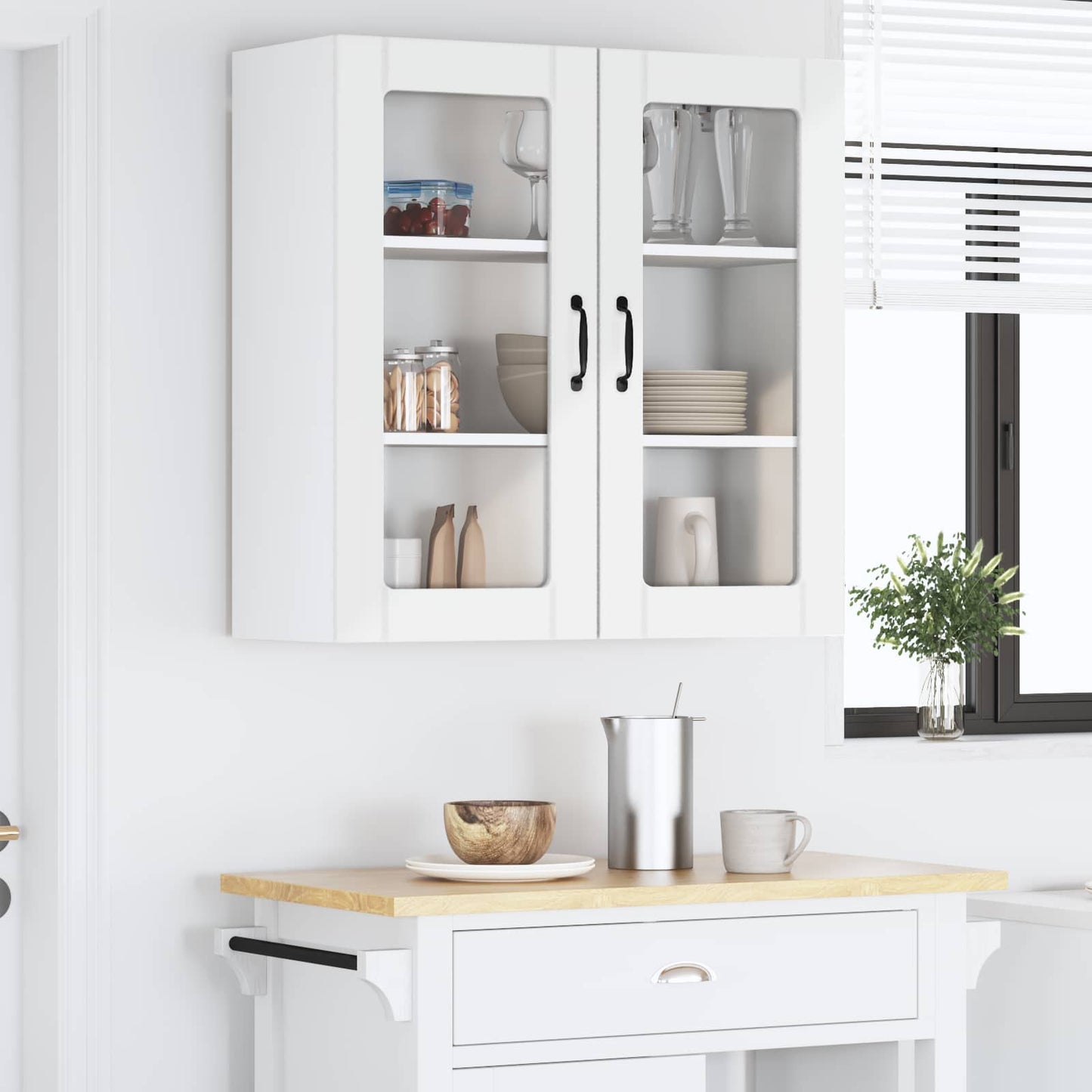 vidaXL Wall Glass Cabinet LUCCA High Gloss White 80 x 31 x 80 cm