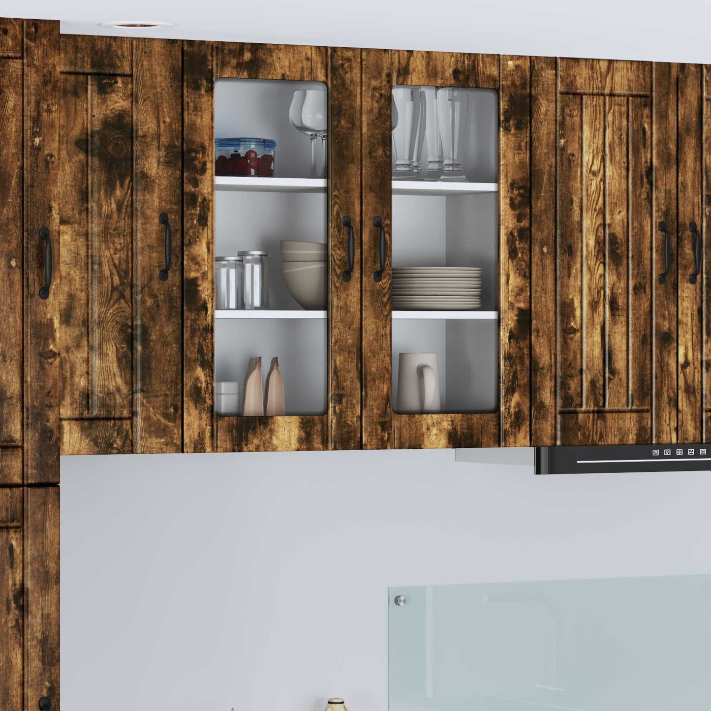 vidaXL Wall Glass Cabinet LUCCA Smoked Oak 80 x 31 x 80 cm
