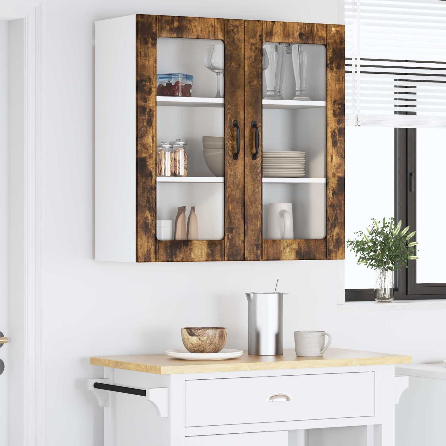 vidaXL Wall Glass Cabinet LUCCA Smoked Oak 80 x 31 x 80 cm