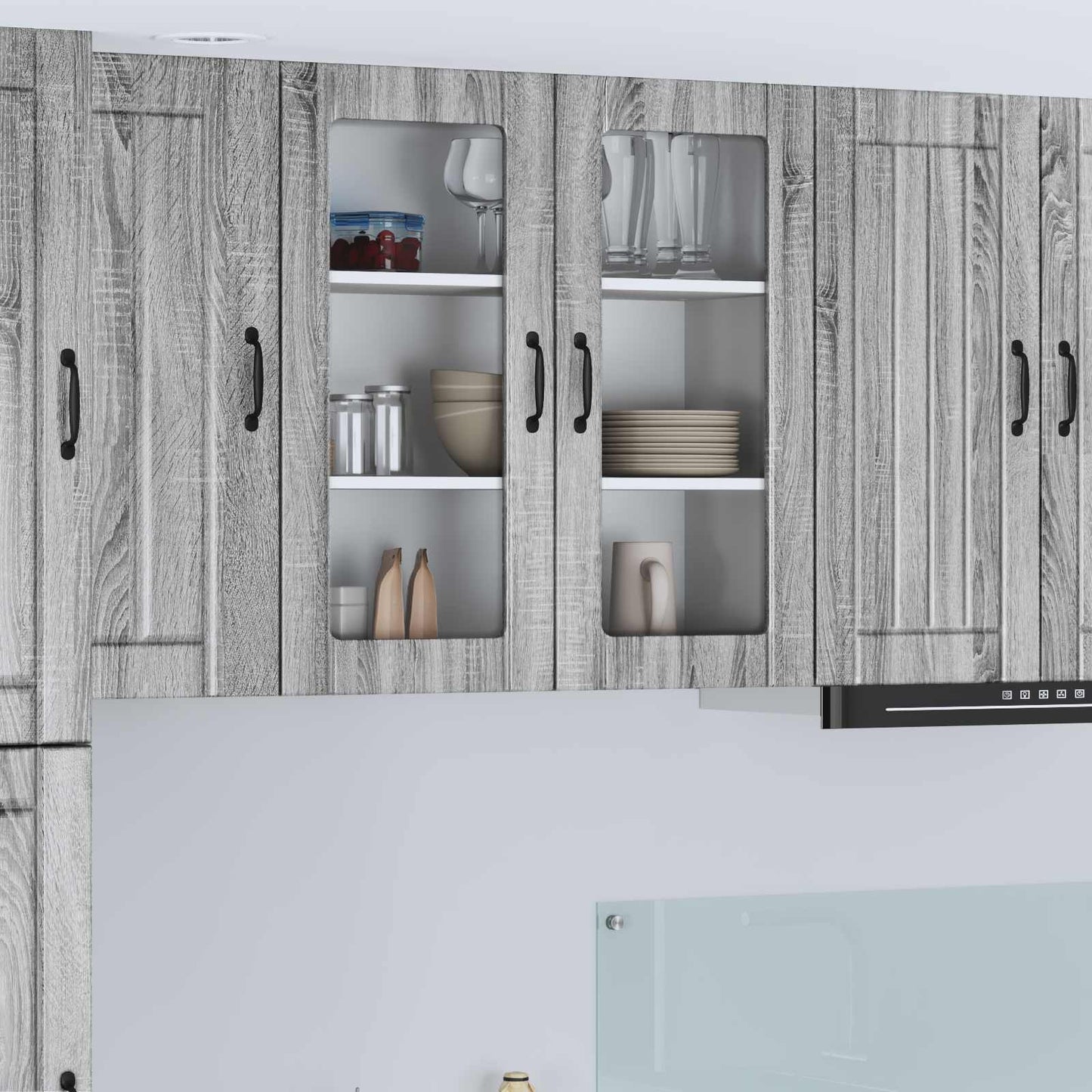 vidaXL Wall Glass Cabinet LUCCA Grey Sonoma 80 x 31 x 80 cm