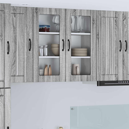 vidaXL Wall Glass Cabinet LUCCA Grey Sonoma 80 x 31 x 80 cm