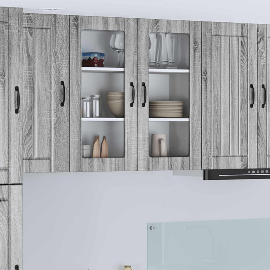 vidaXL Wall Glass Cabinet LUCCA Grey Sonoma 80 x 31 x 80 cm