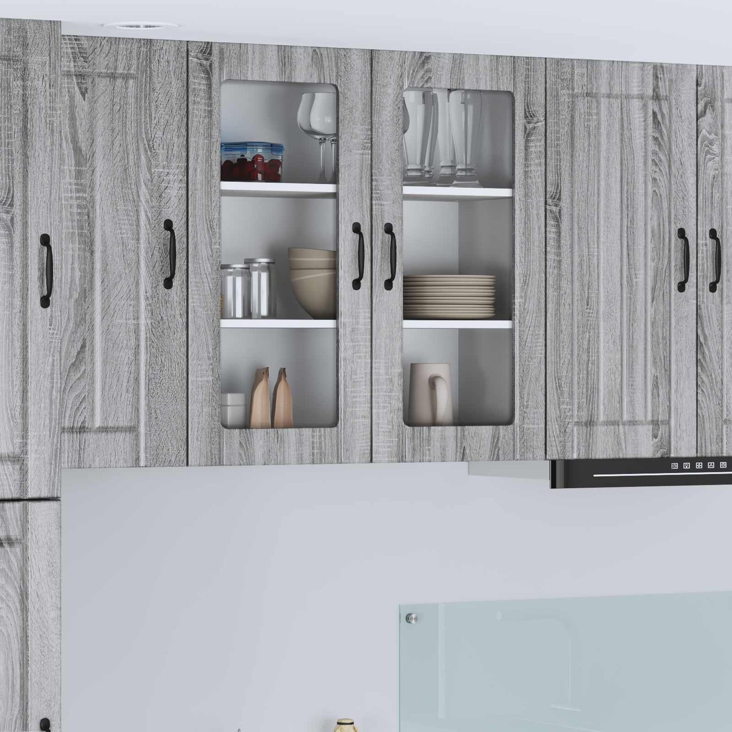 vidaXL Wall Glass Cabinet LUCCA Grey Sonoma 80 x 31 x 80 cm