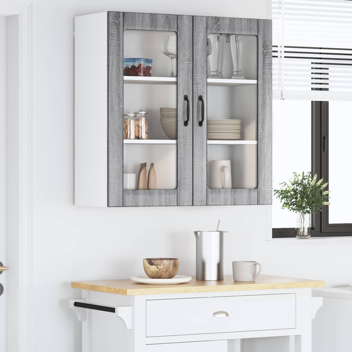 vidaXL Wall Glass Cabinet LUCCA Grey Sonoma 80 x 31 x 80 cm