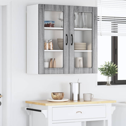 vidaXL Wall Glass Cabinet LUCCA Grey Sonoma 80 x 31 x 80 cm