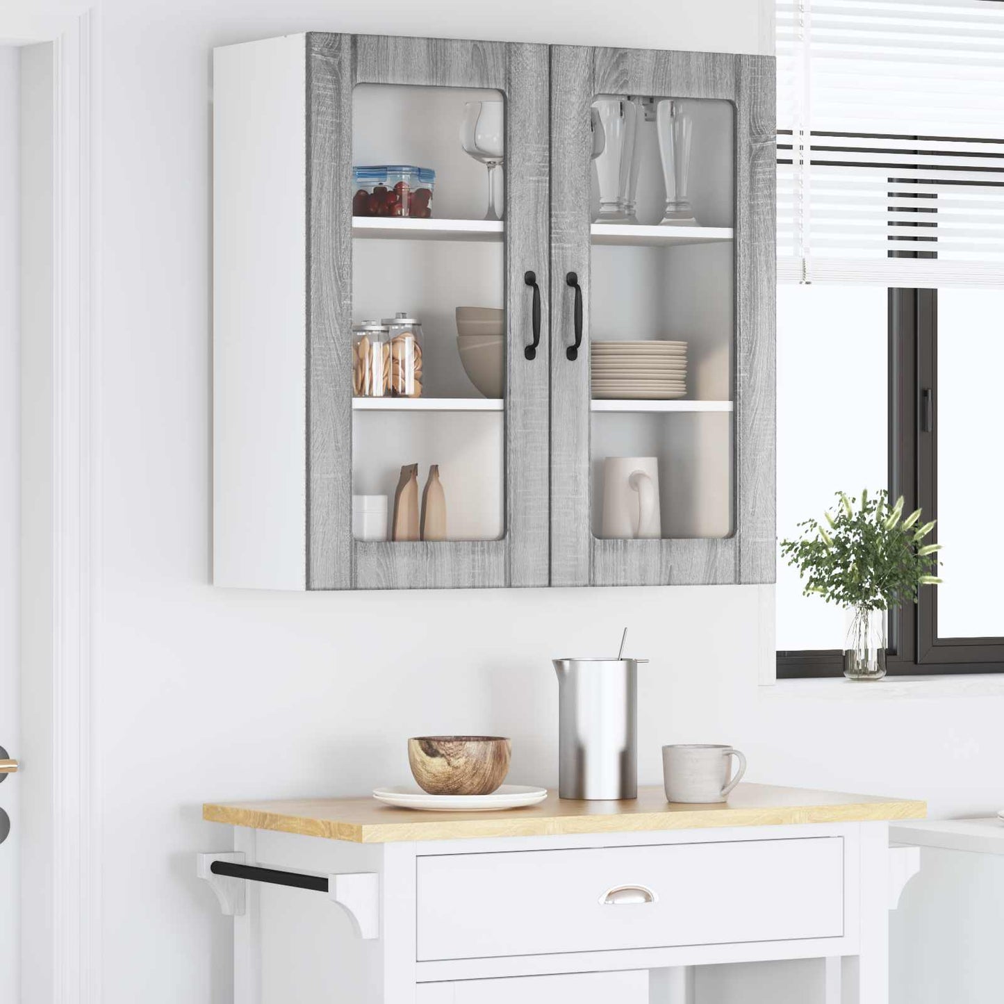 vidaXL Wall Glass Cabinet LUCCA Grey Sonoma 80 x 31 x 80 cm