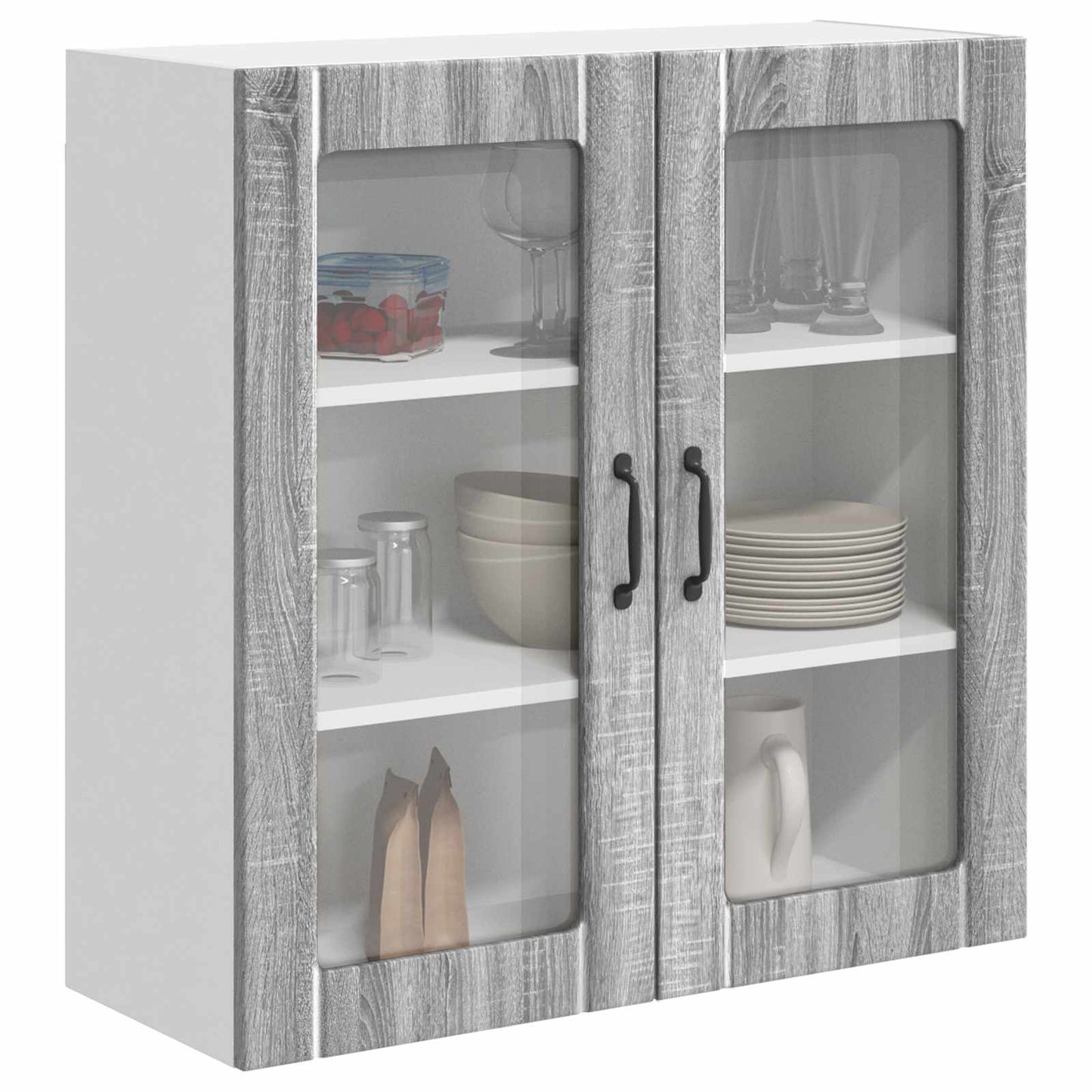 vidaXL Wall Glass Cabinet LUCCA Grey Sonoma 80 x 31 x 80 cm