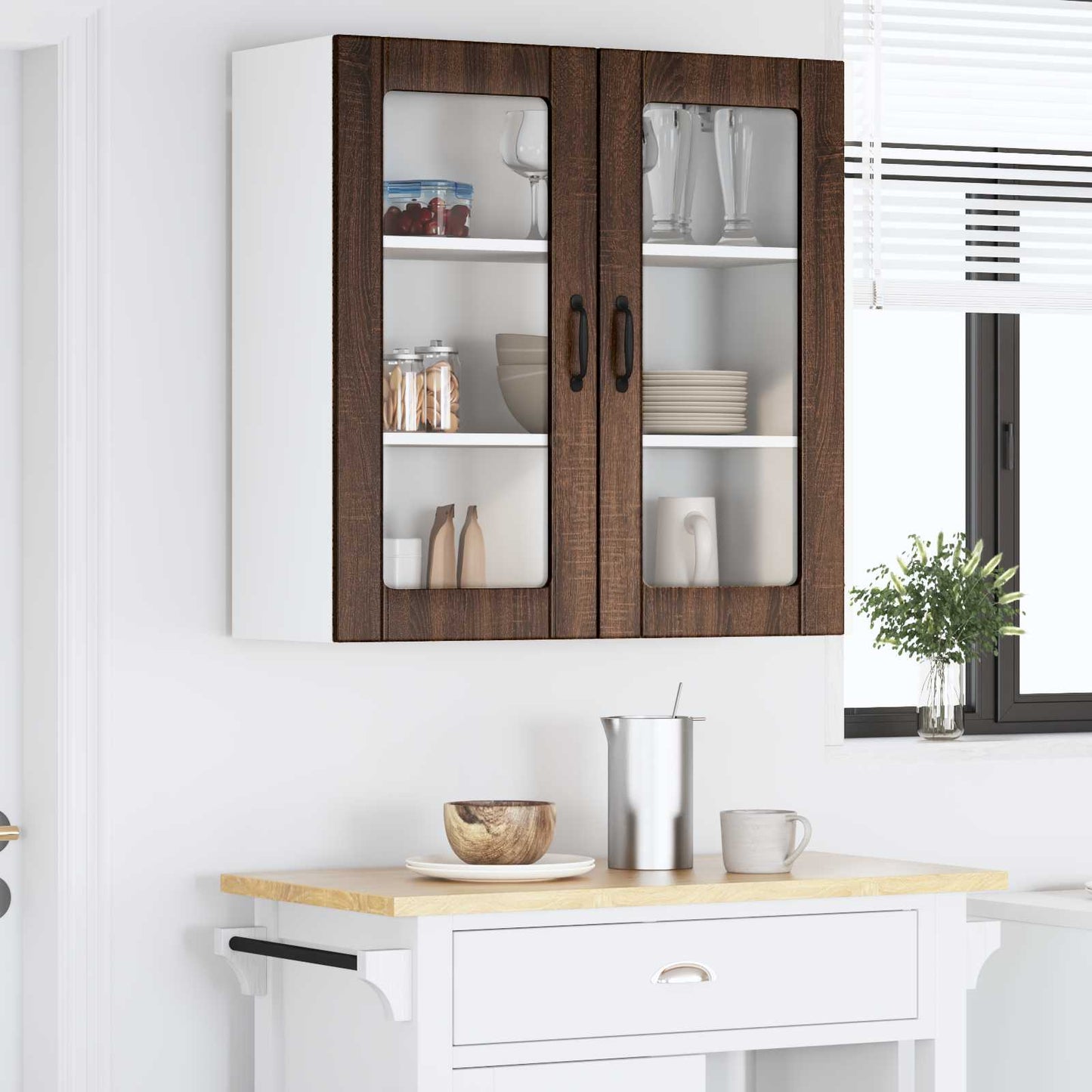 vidaXL Wall Glass Cabinet LUCCA Brown Oak 80 x 31 x 80 cm